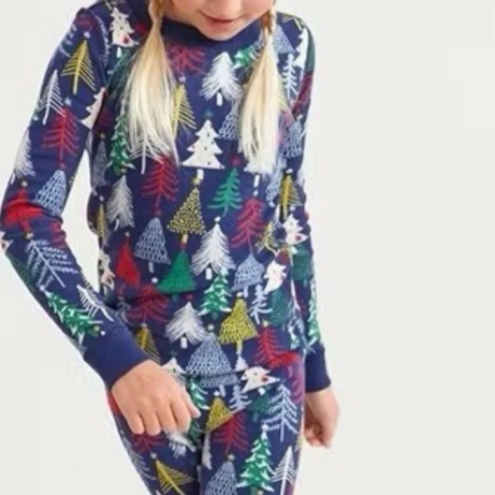 Hanna Andersson Size 12 Winter Christmas Trees Navy Long Sleeve Pajama Top Shirt